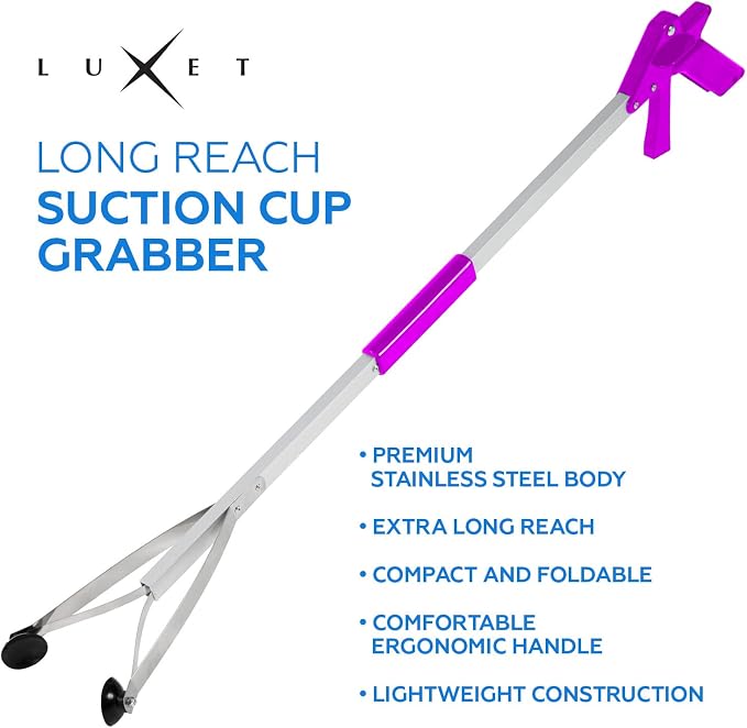 Luxet Reacher Grabber Tool X-Long 80" Aluminum Suction Cup Jaw, Foldable Lightweight Reacher Grabber Pickup Tool, Gripper Grabbers for Elderly Grab it Reaching Tool Trash Picker Grabber (Pink)