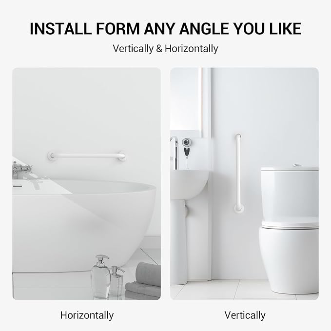 16 Inch Grab Bars for Wall White, Safety Shower Grab Bars for Seniors Elderly Handicapped, Handicap Grab Bars for Shower with Concealed Screws, Tesuchan