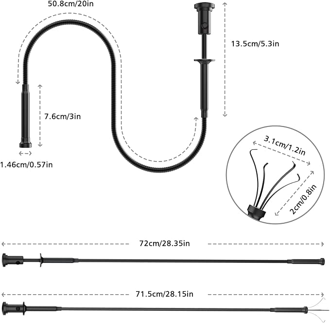 Housolution 28.34in Grabber Tool Magnetic Four-Claw Picker, Bendable Hose Reacher Pickup Sweeper with LED Light Battery, Flexible Long Handy Reaching Assist Tool for Litter Pick/Home Sink/Drain, Black