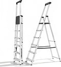 Simple Deluxe 6 Step Ladder,330lbs Folding Step Stool with Anti-Slip Wide Pedal Handrail, Foldable Step Stool for Home Kitchen and Outdoor, Silver