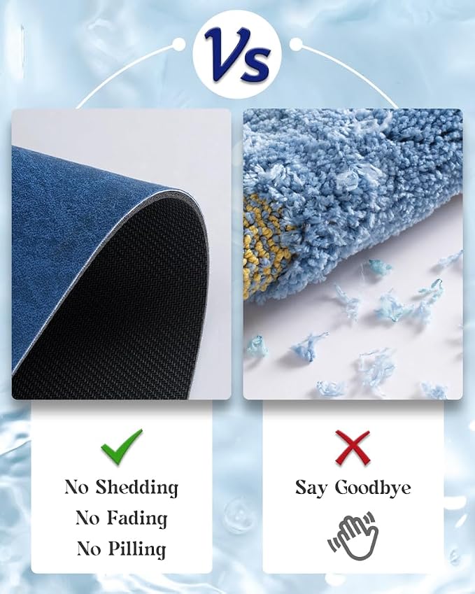 MontVoo -Bath Mat Rug-Rubber Backing Non Slip Quick Dry Absorbent Thin Bathroom Rugs Fit Under Door-Faux Suede Surface Bathroom Floor Mats-Shower Rug for in Front of Bathtub Shower Royal Blue 16"x24"