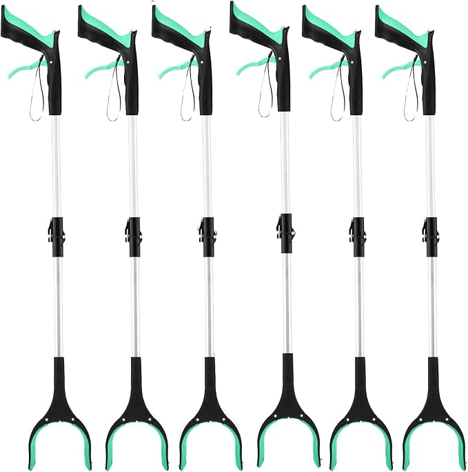 6-Pack 32inch Upgrade Foldable Grabber Reacher Tool, Reacher Grabber Pickup Tool with 4 inch Wide jaw and 360° Rotating Head,Grabbers for Seniors Outdoor & Indoor (Green)