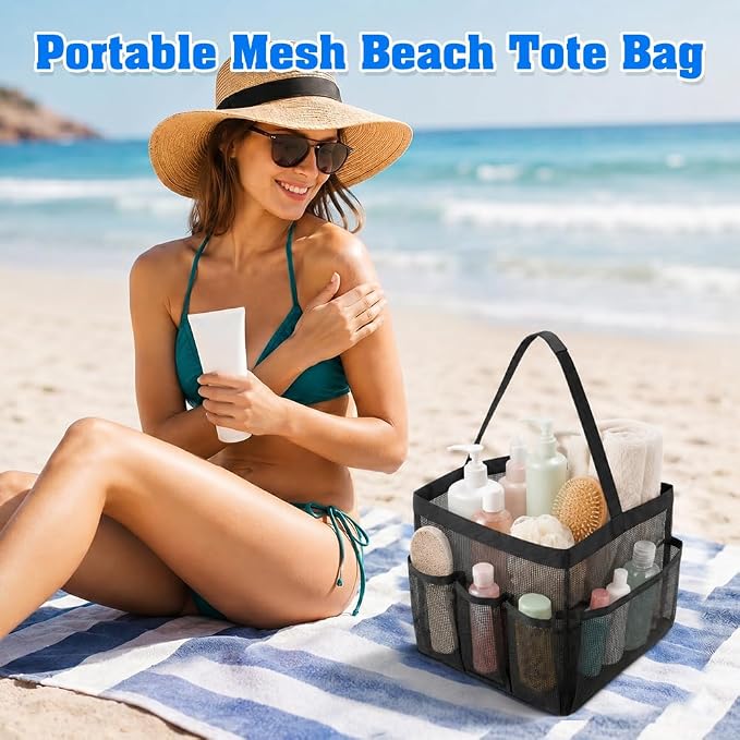 Mesh Shower Caddy Portable for College Dorm Room Essentials, Large Capacity Shower Caddy Dorm Bag with 9-Pockets, Quick-Dry Toiletry Organizer for Gym Beach Camping Travel Bathroom, Black