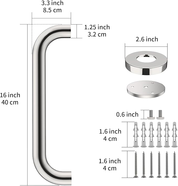 2 Pack 16 Inch Shower Grab Bar - 1.25" Diameter, ZUEXT Chrome Stainless Steel Bathroom Grab Bar Handle, Bathroom Balance Bar,Safety Hand Rail Support,Handicap Injury Elderly Senior Assist Bath Handle
