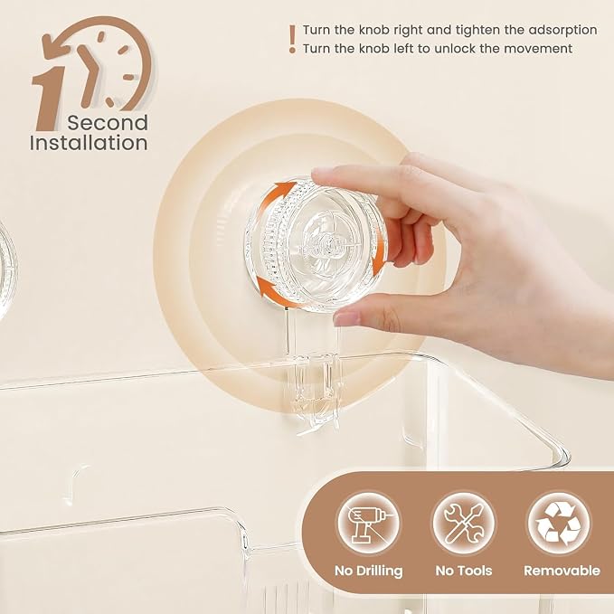 LUXEAR Suction Cup Shower Caddy Clear - Shower Caddy+Soap Dish+Toothbrush Holder - 1 Second Installation NO-Drilling Removable Powerful Waterproof Shower Organizer for inside Shower Bathroom