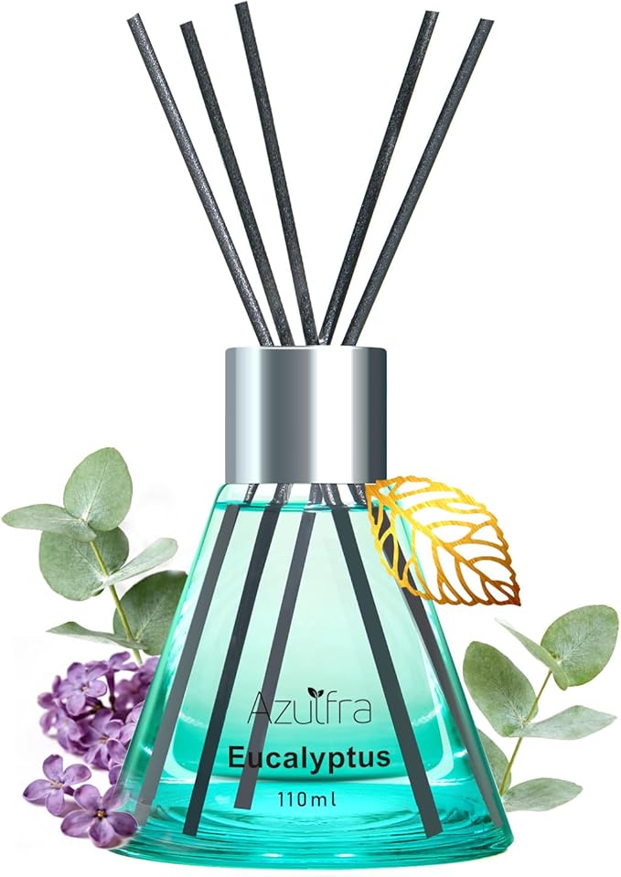 Azulfra Reed Diffuser Set, Eucalyptus Scented Diffuser for Home, Home Fragrance Scent Essential Oil Stick Diffuser for Room Shelf Decor, 3.4 oz