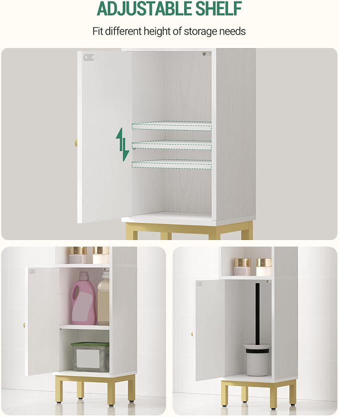 Hzuaneri Bathroom Storage Cabinet, Small Corner Floor Cabinet with Door and Shelves, Narrow Toilet Paper Holder, Bathroom Organizer with Adjustable Shelf, for Small Spaces, White BC38213G