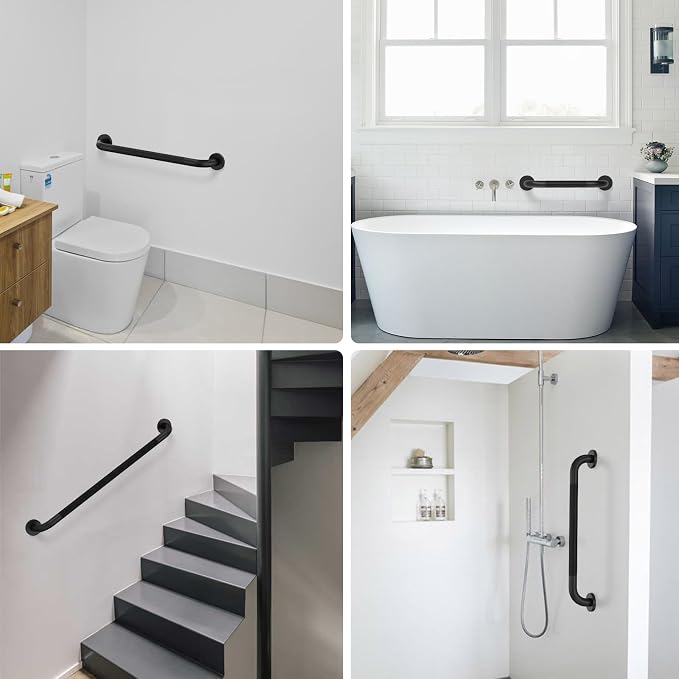 3 Pack Anti Slip Bathroom Grab Bar Bundle, Munzong 16" 24" 32" Shower Grab Bar for Commercial, Black Safety Balance Bar,Handicap Stainless Steel Hand Rail for Elderly Injury Senior Bath Handle