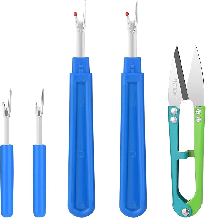 CampTek Seam Ripper and Thread Remover Kit,2 Big and 2 Small Sewing Stitch Cutter,1 Unpicker and 1 Sewing Trimming Scissor Nipper Tool for Thread Remove(Blue)