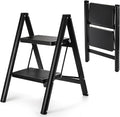 ZAVOOS 2 Step Ladder, Sturdy Folding Step Stool with Wide Anti-Slip Pedal, 330 Lbs Load Capacity Heavy Duty, Lightweight Portable Black Steel Ladder for Household, Kitchen, Office