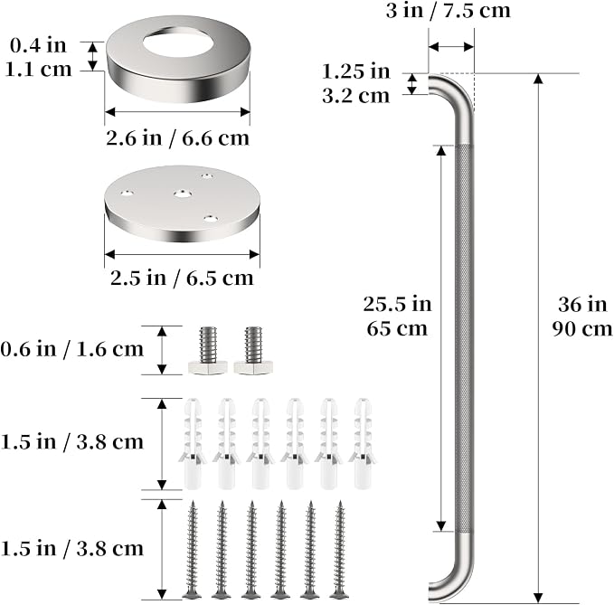Brushed Nickel Grab Bar 36 Inch, iHansee Anti-Slip Bathroom Grab Bar w/Knurled Grip, Stainless Steel Long Safety Handrail for Toilet Bathtub Stair, Wall Mounted Shower Handle Handicap Bars for Elderly