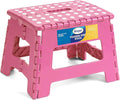 Korpai 9" Folding Step Stool for Adults and Kids Holds Up to 300 lbs,Non-Slip Folding Stools with Portable Handle, Compact Plastic Foldable Step Stool for Bathroom,Bedroom, Kitchen,Pink,1PC