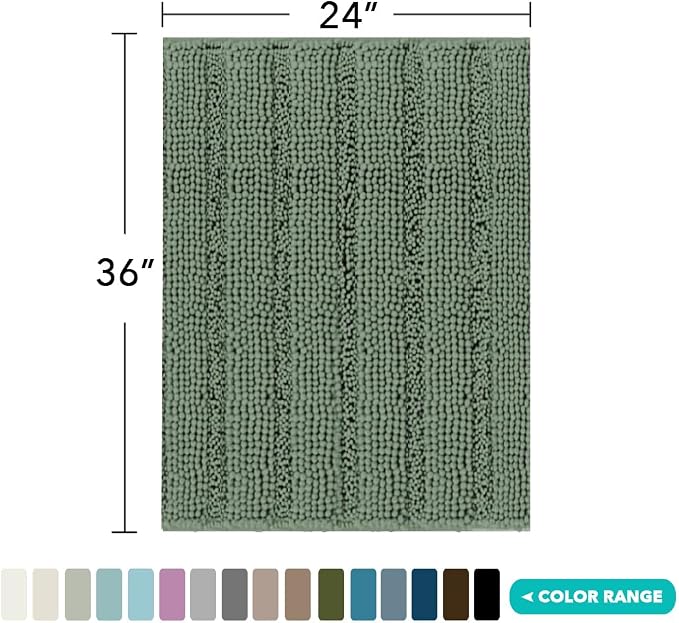 Turquoize Chenille Bath Rugs Shaggy Bathroom Rugs Non Slip Bath Rugs for Bathroom 24 x 36 Green Bay Bath Rug Extra Soft and Absorbent Area Rug, 24"x 36", Green Bay