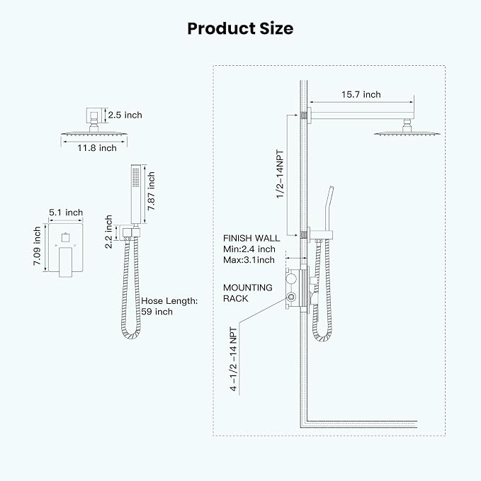 gotonovo Rainfall Bathroom Shower System Rain Shower Head and Handle Set Wall Mounted Shower Complete Combo Solid Brass Pressure Balancing Shower Mixer Valve 12 Inch Oil Rubbed Bronze