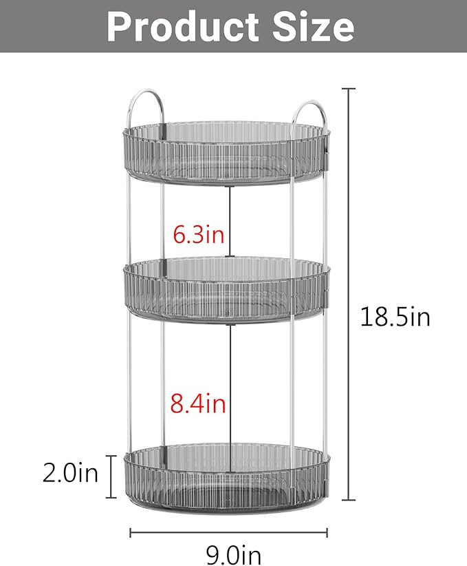 Asayuee 360 Rotating Makeup Organizer,3 Tier Large Capacity Make Up Organizers and Storage,Makeup Organizer for Bathroom,Cosmetic Perfume Stand Organizer(Grey-3 Tier)