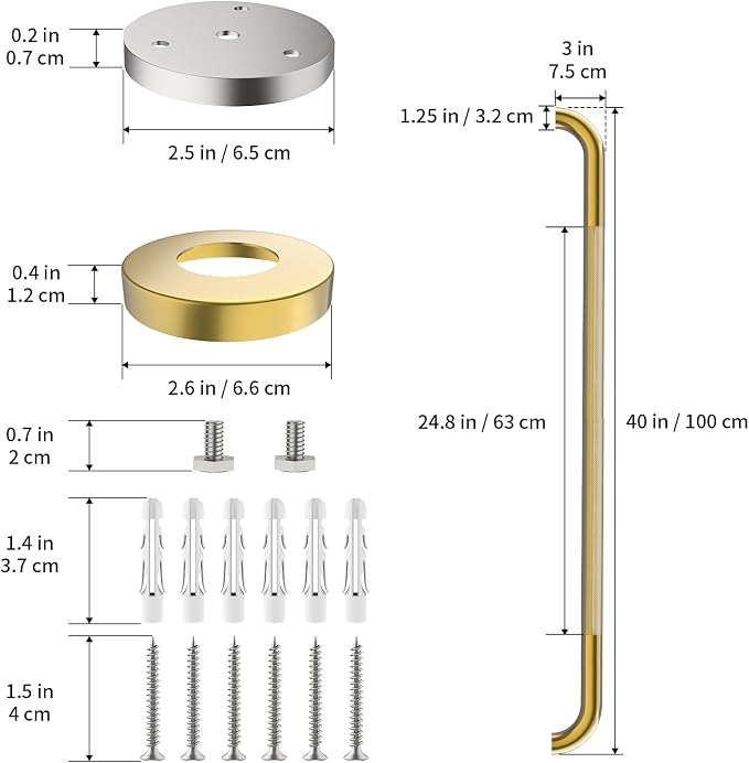 Shower Grab Bar 40 Inch, iHansee Brushed Gold Bathroom Grab Bar w/Anti-Slip Knurled Grip, Stainless Steel Bath Safety Bars Support Handrail for Senior Elderly, Toilet Bathtub Balance Handle for Wall