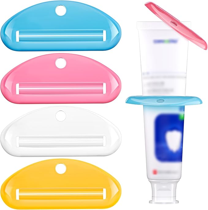 EVOULTES 4PCS Toothpaste Squeezer, Colorful Plastic Toothpaste Tube Squeezer Toothpaste Dispenser HangingTube Squeezer Tool, Toothpaste Clip for Bathroom, Suitable for Toothpaste, Cream, Cosmetics