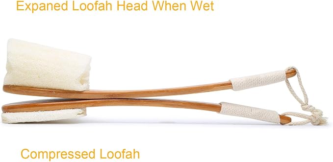 Leotruny 100% Natural Exfoliating Loofah with Long Wooden Handle Shower Back Brush (Off-White (1 Pack))