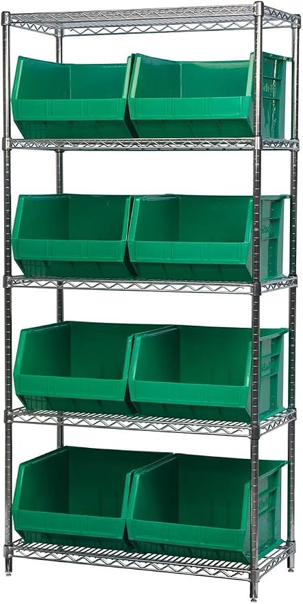 Akro-Mils 30270 AkroBins Plastic Storage Bins, Space-Saving Stackable Bins for Garage, Pantry, Craft Organization, 18" x 16" x 11", Green, 3-Pack