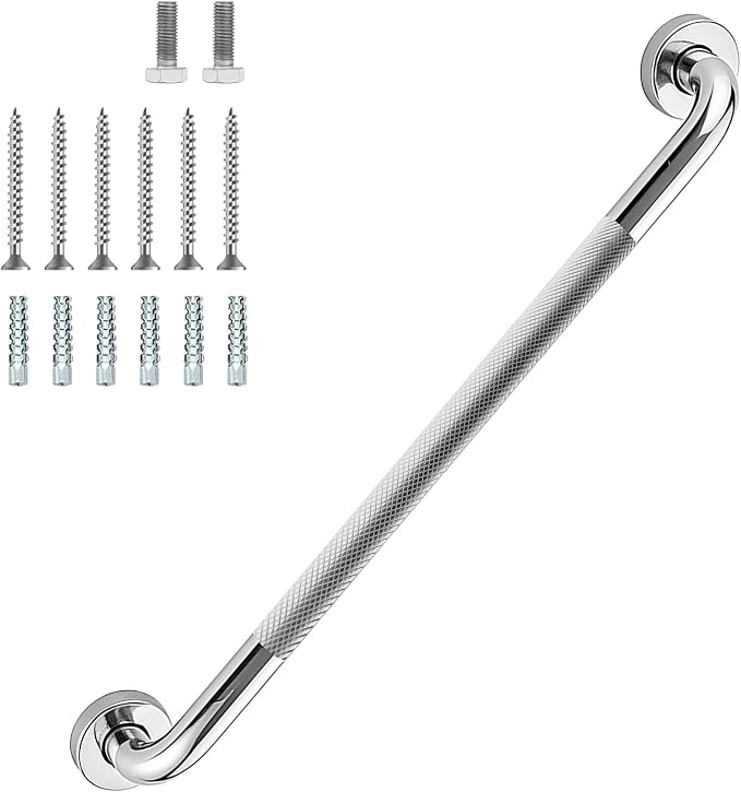 32 Inch Shower Grab Bar 1.25" Dia, Chrome Anti Slip Bathroom Grab Bar, 304 Stainless Steel Knurled Handicap Grab Bars, Safety Support Handrail, Assist Bath Shower Handle for Elderly Injury Senior