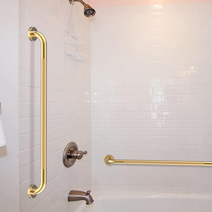 36 Inch Anti Slip Shower Grab Gold, Munzong Bathroom Grab Bar, Knurled Bathroom Balance Bar,Safety Hand Rail Support Handicap Elderly Injury Senior Assist Bath Handle