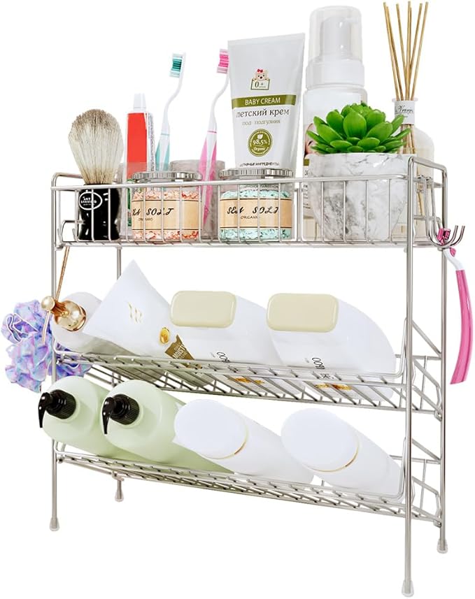 YQh 3-Tier Bathroom Counter Organizer, shower storage, corner shower shelf,shower caddies，Stainless steel material, durable and rust - free