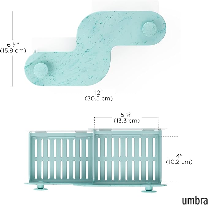 Umbra Nami Shower Caddy Set of 2 – Adhesive Shower Shelf, No Drill Wall Mounted Bathroom Organizer, Rust-Free Plastic Shower Storage Baskets for Shampoo & Toiletries, Ocean Blue