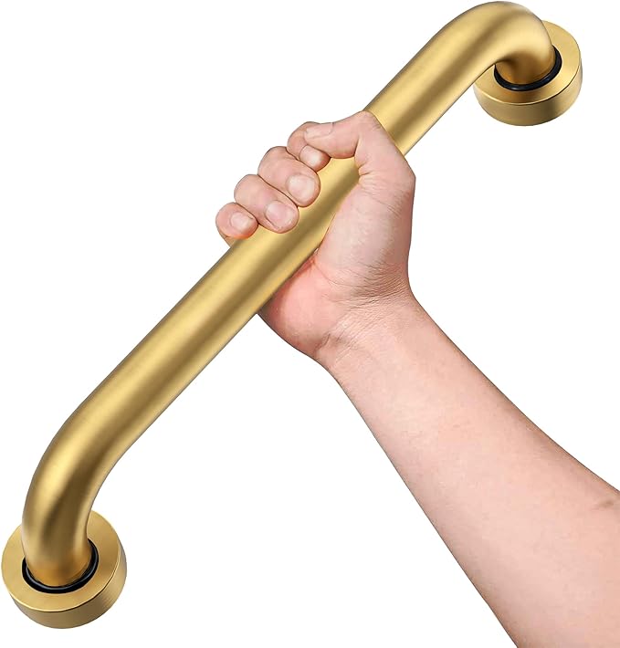 16 Inch Shower Grab Bar, 500 lb Heavy Duty Brushed Gold Stainless Steel Safety Rail for Bathtubs and Showers – Anti Slip Bathroom Grab Bar for Elderly Handicap Senior, Screw Mount Assist Handle