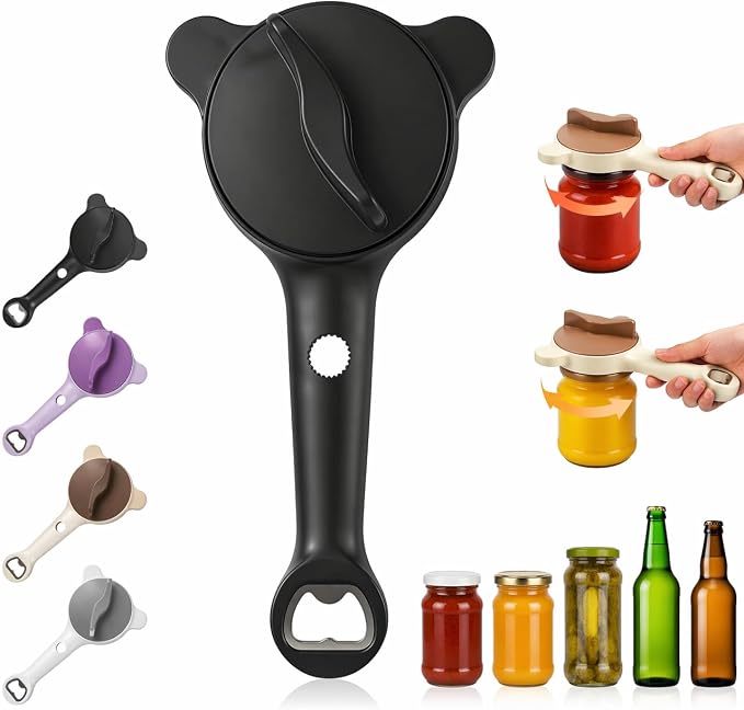 4-in-1 Multi-Purpose Jar Opener – Upgraded Adjustable Three-Claw Bottle Opener with Non-Slip Teeth, Multi-Size Lid Tool for Jars, Cans, Wine Bottles – Essential Kitchen Helper(black)
