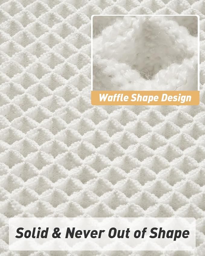 Upgraded Waffle Bath Mat Set of 2, Super Absorbent Non Slip Bath Mats for Bathroom Floor, Washable Boho Bathroom Rugs Set 2 Pieces with Tassels, Soft Bathroom Mat Set, White, 17" x 24" + 20" x 32"