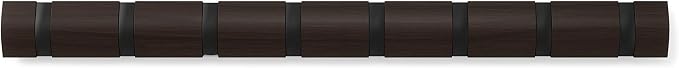 Umbra Flip Wall-Mounted Coat Rack with 8 Hooks – Modern, Space-Saving Storage for Hats, Jackets, Bags, Entryway, Mudroom, Closet, Bathroom, Bedroom – Black/Walnut