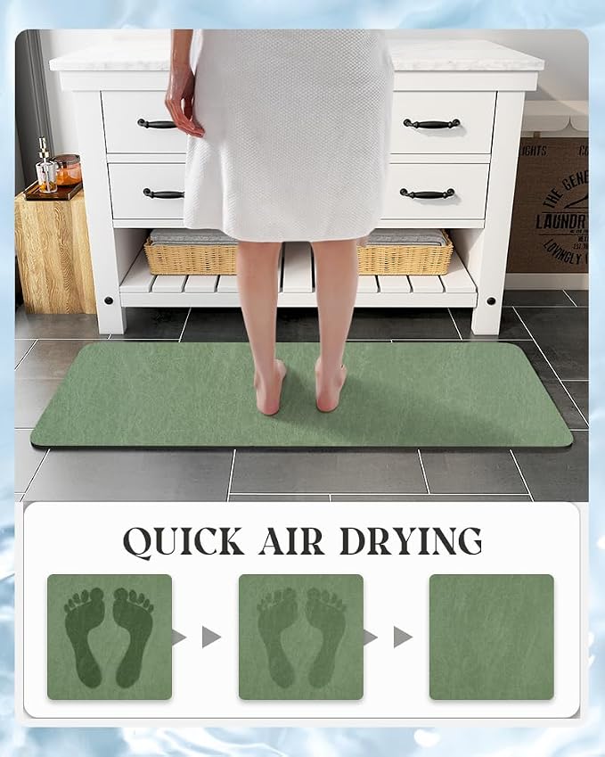 MontVoo -Bath Mat Rug-Rubber Backing Non Slip Quick Dry Absorbent Thin Bathroom Rugs Fit Under Door-Faux Suede Surface Bathroom Floor Mats-Shower Rug for in Front of Bathtub Shower Sage Green 17"x59"