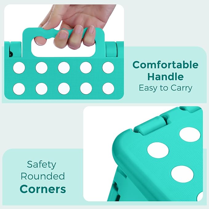 ACKO Folding Step Stool 13 Inch, Sturdy Collapsible Step Stool Foldable Up to 300 lbs for Adults, Non Slip Lightweight Foot Stools with Handle, Ideal for Kitchen, Bathroom, Bedroom, Garden, Teal