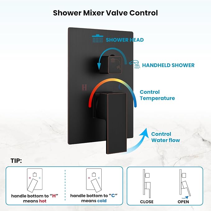 gotonovo Rainfall Bathroom Shower System Rain Shower Head and Handle Set Wall Mounted Shower Complete Combo Solid Brass Pressure Balancing Shower Mixer Valve 10 Inch Oil Rubbed Bronze