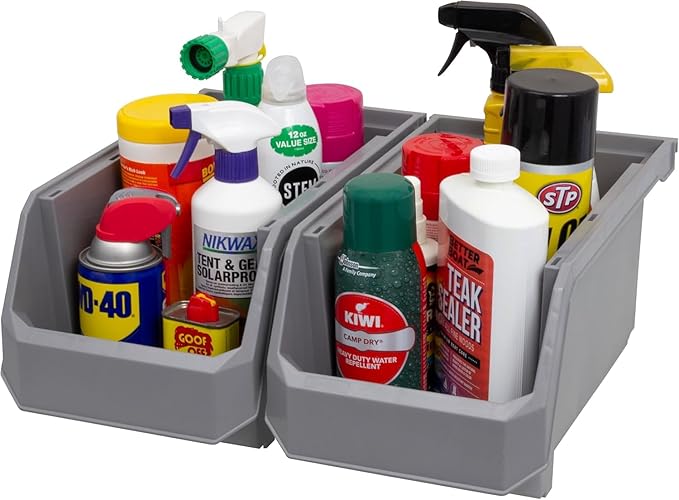 ReadySpace Plastic Containers for Organizing and Storage Bins for Closet, Kitchen, Office, Garage or Pantry Organization, Stackable Bins, Large (14.8" x 8" x 7"), 6-Pack, Grey