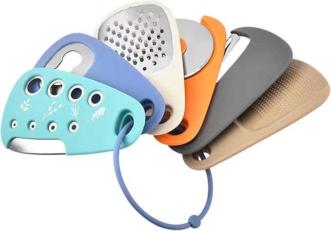 Kitchen Gadgets Set 6 Pieces, Space Saving Cooking Tools Kitchen Accessories-Garlic Grinder, Cheese Grater, Vegetable Peeler, Pizza Cutter, Herb Stripper, Bottle Opener, Gadgets Gift Set (Multicolor)