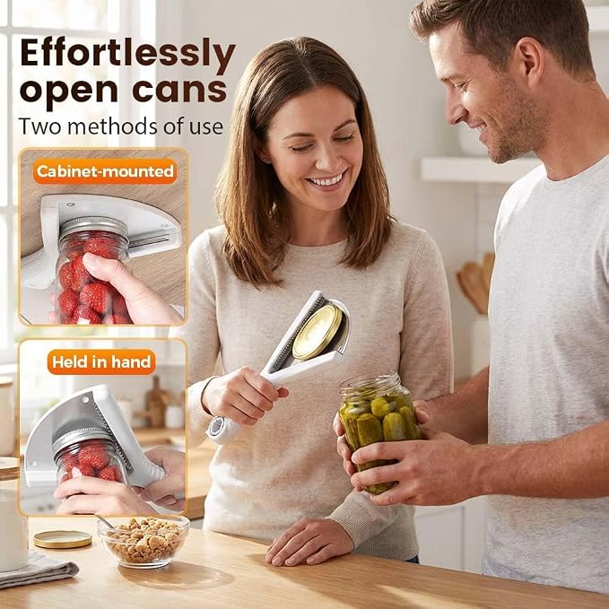 Jar Opener for Weak Hands, Multi-Purpose Bottle & Jar Opener with Ergonomic Grip, Easy Lid Opener for Seniors and Low Hand Strength (White)