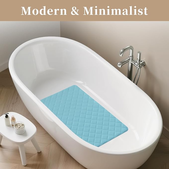 Yolife Bathtub Shower Mat Non Slip, Natural Rubber Bath Tub Floor Liner Mats with Strong Suction Cups for Inside Shower Bathroom, Machine Washable, Soft on Feet, 27.5 x 17 Inch, Blue