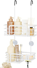 SWTYMIKI Shower Caddy Hanging Organizer - Over the Door Shower Caddy with Soap Holder, 11 Hooks, 2 Installation Ways, Stainless Steel Rustproof Bathroom Organizer, Black