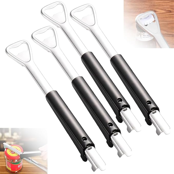 2 in 1 Adjustable Jar Opener, 2024 New Adjustable Jar Opener for Weak Hands Multi-function Can Opener Manual Lid Gripper Opener and Bottle Opener Tool for Home Kitchen Gadgets (4Pcs)