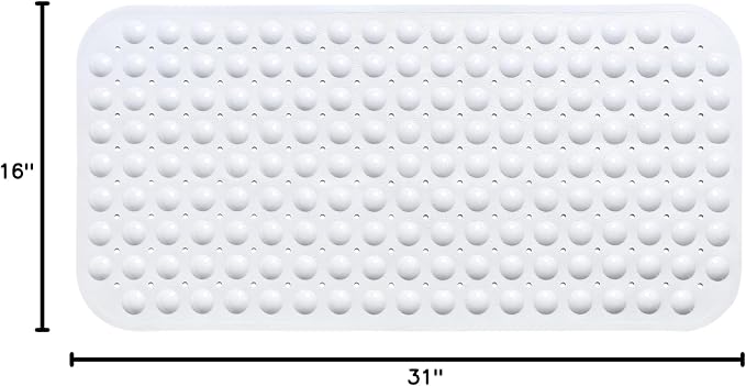 Large Non-Slip Bathtub & Shower Mat 31 inch x16 inch (Smooth/Non-Textured Tubs Only) Safe, Clean, Machine-Washable, Superior Grip&Drainage, Vinyl, Opaque White, Medium