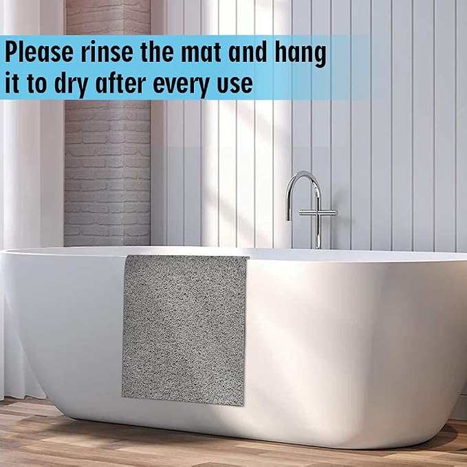godehone Shower Mats Non Slip Without Suction Cups, PVC Loofah Bathroom Mats, Loofah Mats for Shower and Bathroom, Quick Drying, 23.6× 34.6 Inch, Grey