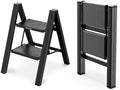 WOA WOA Step Ladder, Folding Step Stool with Widening Pedals, Portable Lightweight Home Ladder, Kitchen Stepladder, Easy to Store, Space Save 300 lbs Capacity (2 Step, Black)