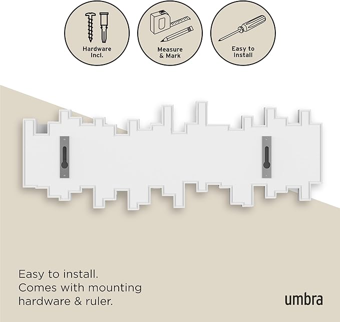 Umbra Sticks Wall-Mounted Coat Rack Rail Hook with 5 Retractable Pegs – Modern, Space-Saving Storage Organizer, White
