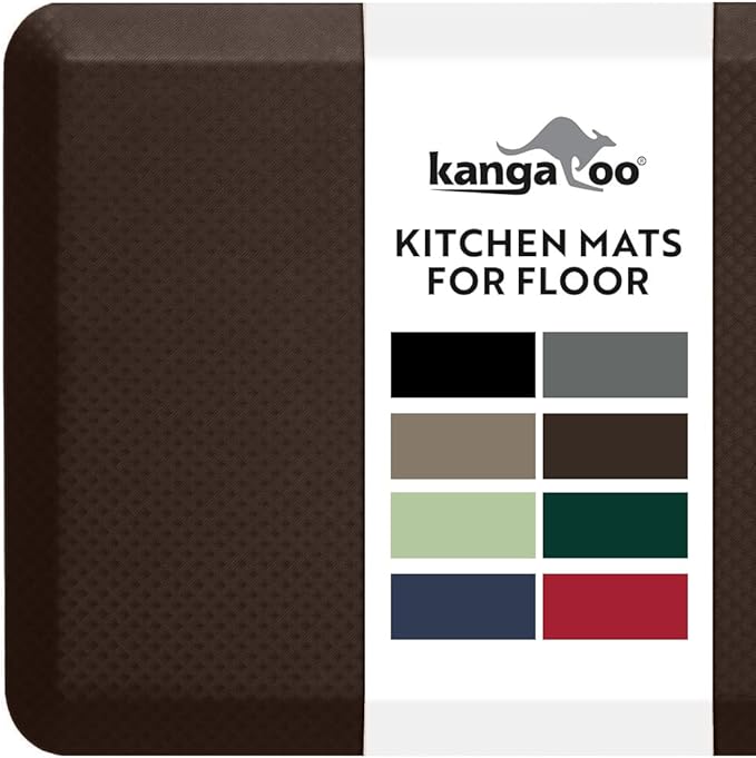 KANGAROO Anti Fatigue Mats for Kitchen Floor, Reduce Foot, Knee, Back Pressure, 3/4 Inch Thick Cushioned Ergonomic Mat, Waterproof Comfort Rug for Under Sink, Standing Desk, Store Floors, 17x24, Brown