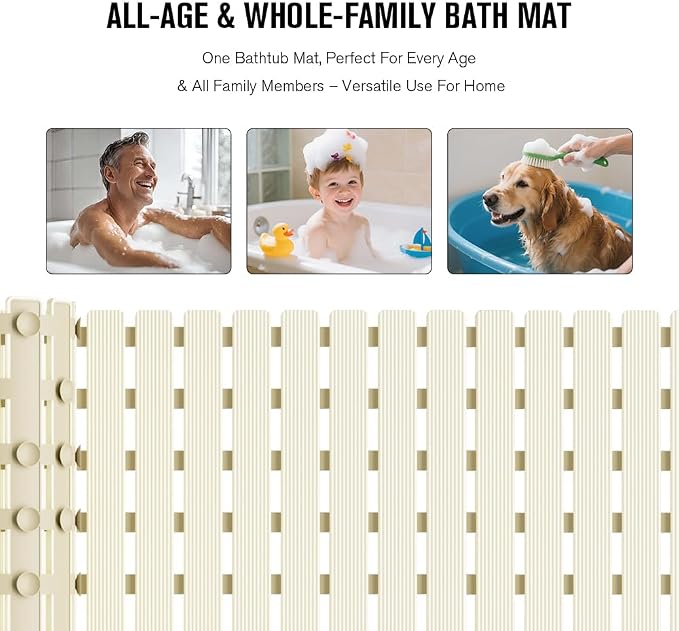 MBOSS Bath Tub Shower Mat Non Slip Bathtub Mats for Bathroom Shower Floor Mat Bath Mats for Shower Tub Anti Slip Shower Mat with Drain Hole and Large Suction Cups (Ivory White, 37.5 X 15.7 Inch)