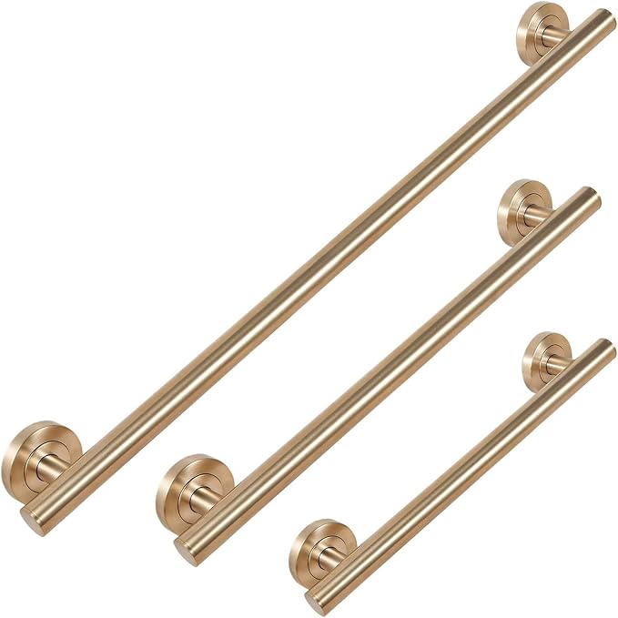 Lava Odoro Shower Grab Bar, Modern Set Stainless Steel Handicap Grab Bar for Bathtubs and Showers, Shower Safety Bar for Seniors Disabled, ADA-Compliant (Champagne Gold, 3 Pack 18", 24'', 36")