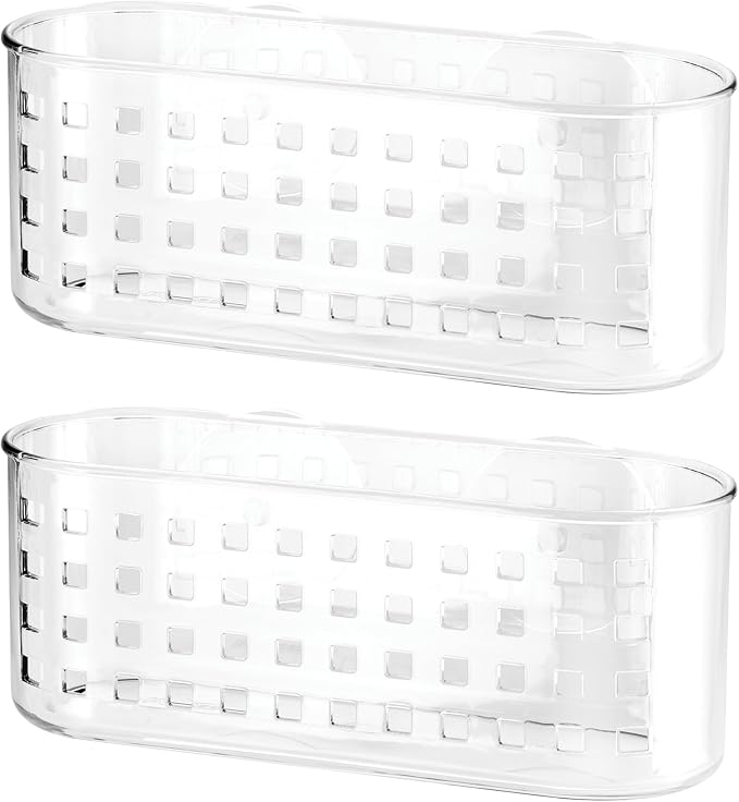 iDesign Hanging Suction Shower Caddy Basket for Bathroom Storage, Set of 2, Clear, Made in USA
