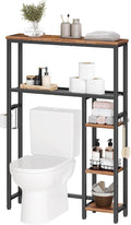 HOOBRO Over The Toilet Storage Cabinet, Freestanding Bathroom Organizer with Toilet Paper Holder, Hooks, 5-Tier Bathroom Storage Shelves for Laundry Room, Space Saver, Rustic Brown and Black BF84TS01