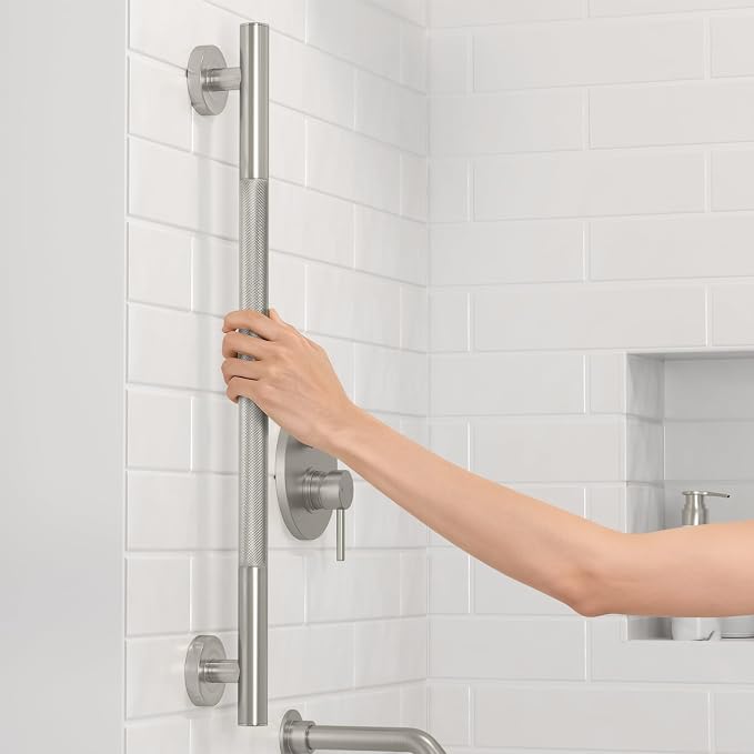 Lava Odoro Shower Grab Bars, 18" Stainless Steel Bathroom Safety Grab Bar, Upgrade Anti-Slip Knurling Shower Grab for Bathtub, Shower Handle for Elderly and Handicap, ADA Compliant, Brushed Nickel